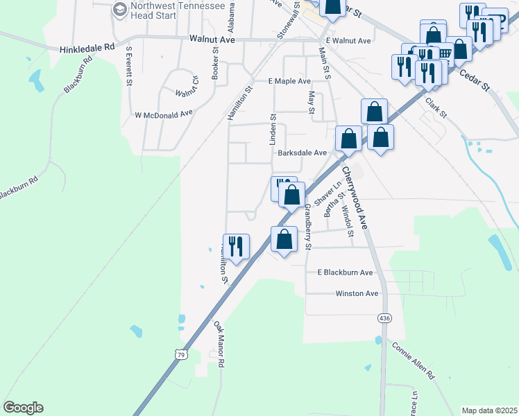 map of restaurants, bars, coffee shops, grocery stores, and more near 112-174 Hillview Apt Drive in McKenzie