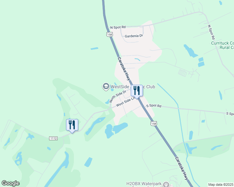 map of restaurants, bars, coffee shops, grocery stores, and more near Wimbledon Court in Powells Point