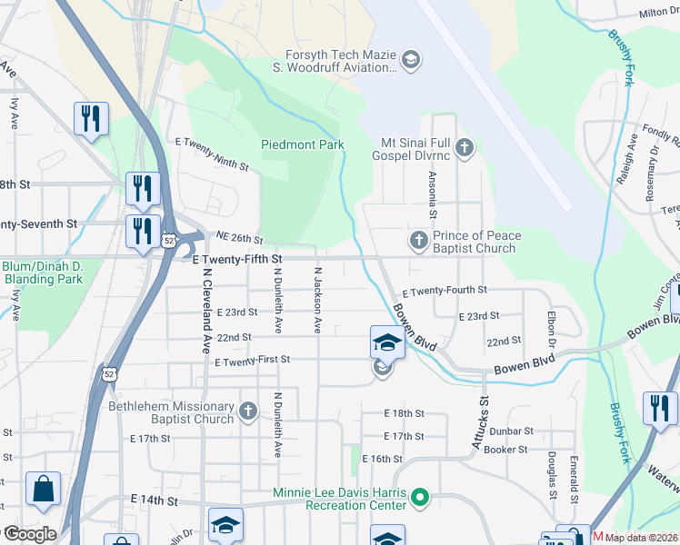 map of restaurants, bars, coffee shops, grocery stores, and more near 2416 Newark Street in Winston-Salem