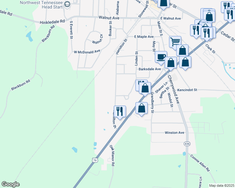 map of restaurants, bars, coffee shops, grocery stores, and more near 302 Hamilton Street in McKenzie