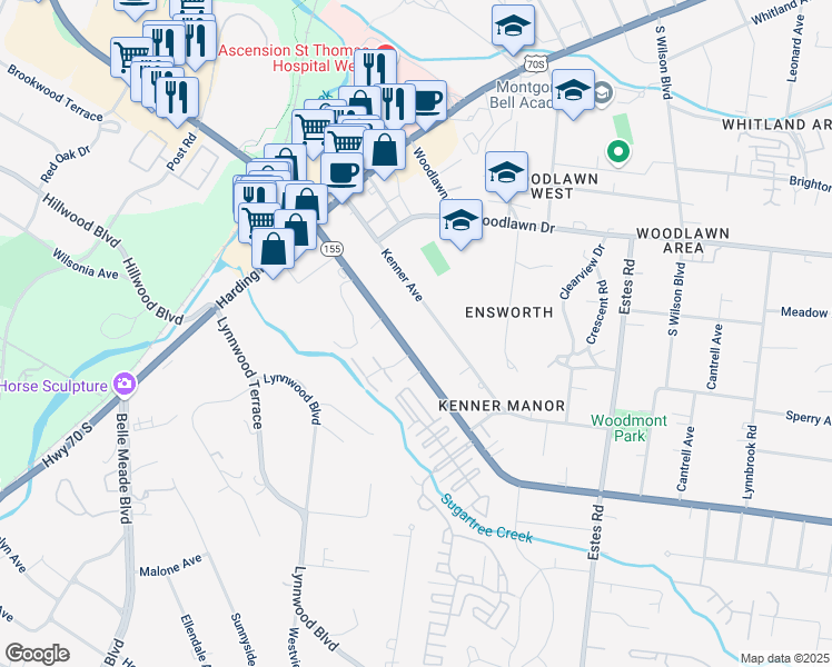 map of restaurants, bars, coffee shops, grocery stores, and more near 140 Woodmont Boulevard in Nashville
