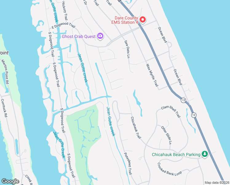 map of restaurants, bars, coffee shops, grocery stores, and more near 52 Scuppernong Ln in Kitty Hawk