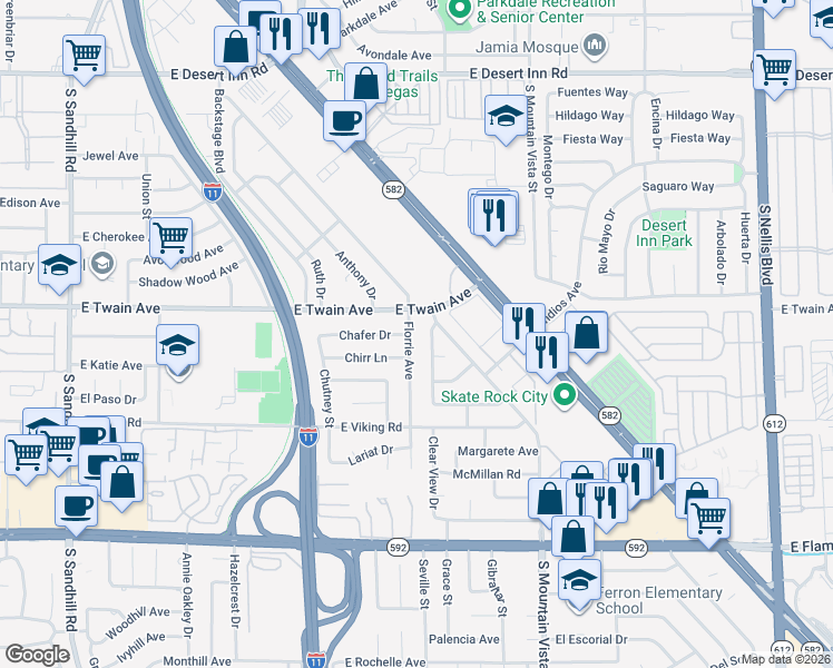 map of restaurants, bars, coffee shops, grocery stores, and more near 3740 Florrie Avenue in Las Vegas