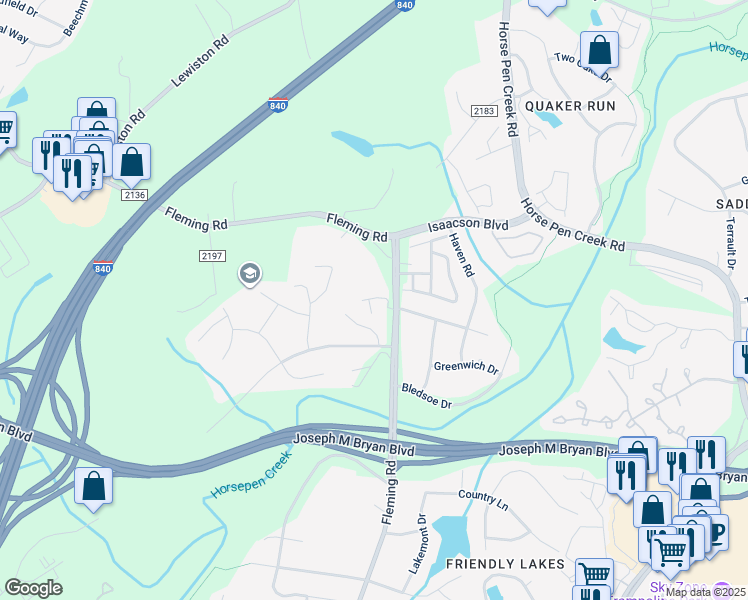 map of restaurants, bars, coffee shops, grocery stores, and more near 1915 Fleming Road in Greensboro