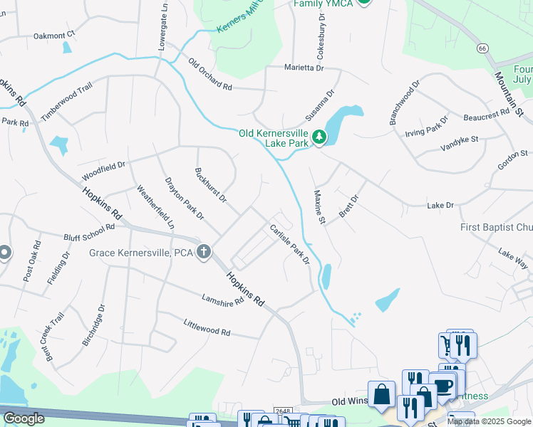 map of restaurants, bars, coffee shops, grocery stores, and more near 366 Carlisle Park Drive in Kernersville