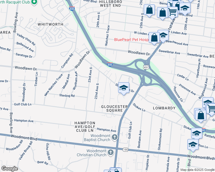 map of restaurants, bars, coffee shops, grocery stores, and more near 2805 White Oak Dr in Nashville