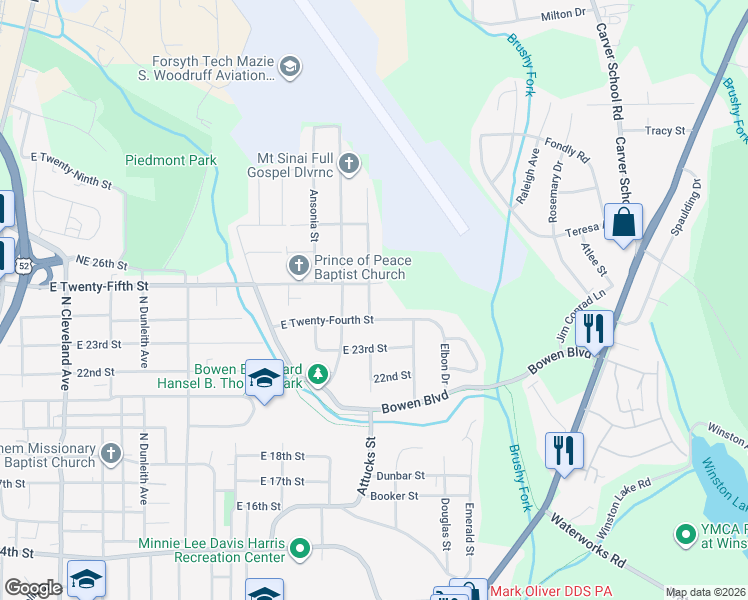 map of restaurants, bars, coffee shops, grocery stores, and more near 2417 Machine Street in Winston-Salem