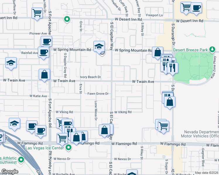 map of restaurants, bars, coffee shops, grocery stores, and more near 3738 Amber Lantern Circle in Las Vegas