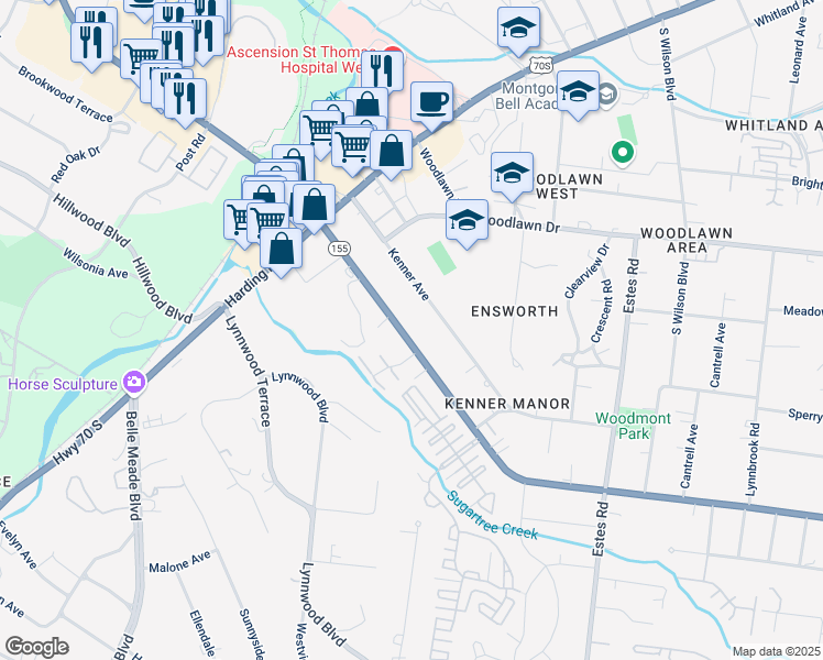 map of restaurants, bars, coffee shops, grocery stores, and more near 140 Woodmont Boulevard in Nashville