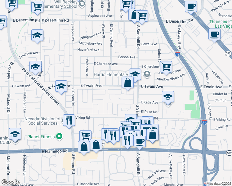 map of restaurants, bars, coffee shops, grocery stores, and more near 3660 Mc Kinley Avenue in Las Vegas