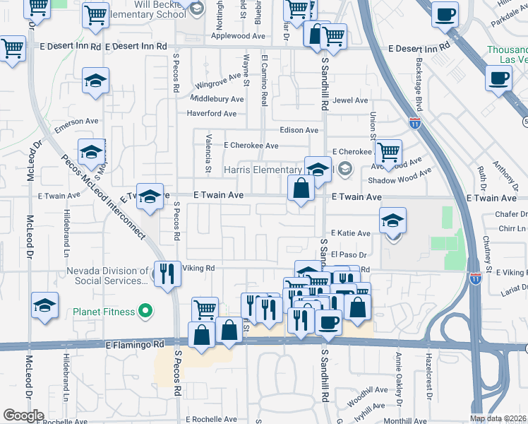 map of restaurants, bars, coffee shops, grocery stores, and more near 3660 Mc Kinley Avenue in Las Vegas