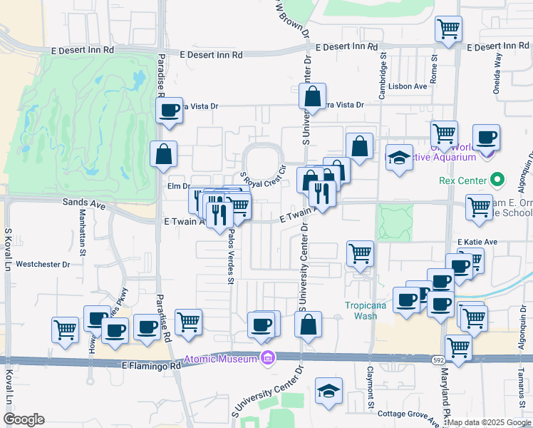 map of restaurants, bars, coffee shops, grocery stores, and more near 3727 Hazelwood Street in Las Vegas