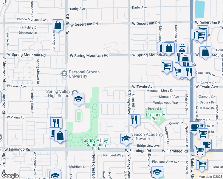 map of restaurants, bars, coffee shops, grocery stores, and more near 3719 Narrow Leaf Way in Las Vegas