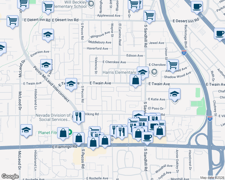 map of restaurants, bars, coffee shops, grocery stores, and more near 3584 Newland Avenue in Las Vegas