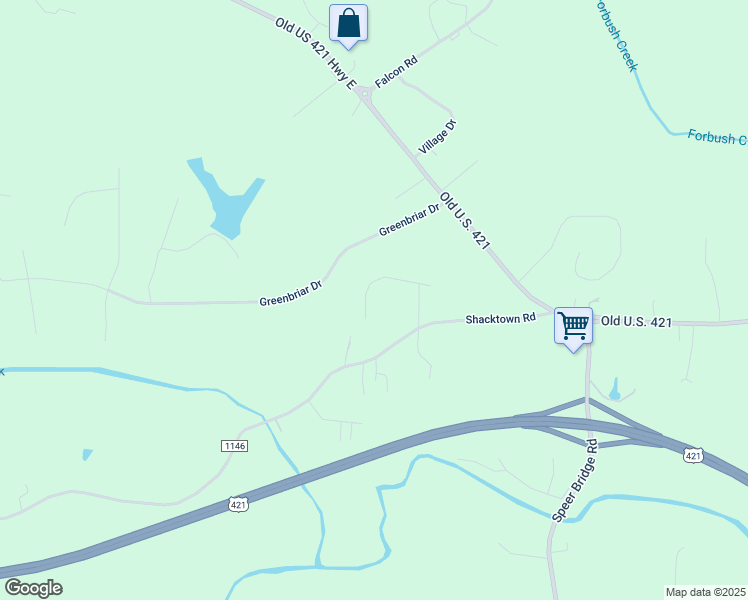 map of restaurants, bars, coffee shops, grocery stores, and more near 3312 Brookfield Lane in Yadkinville
