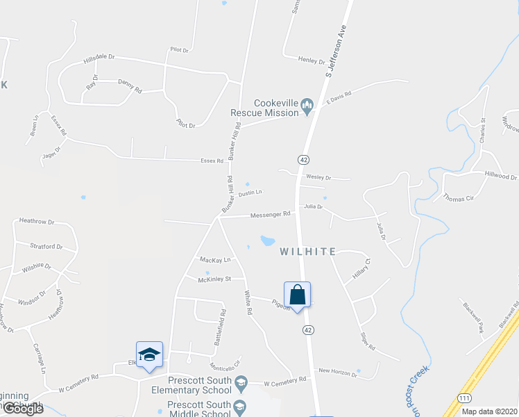 map of restaurants, bars, coffee shops, grocery stores, and more near 70 Messenger Road in Cookeville