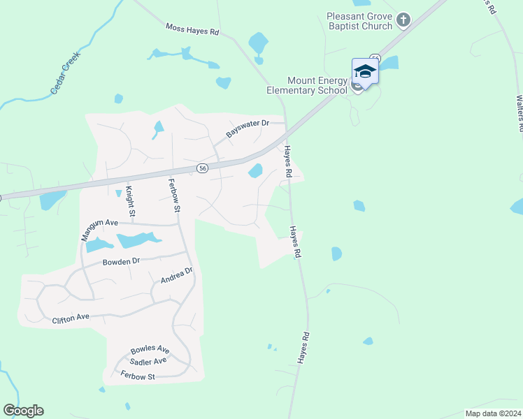 map of restaurants, bars, coffee shops, grocery stores, and more near 2746 Spring Valley Drive in Creedmoor
