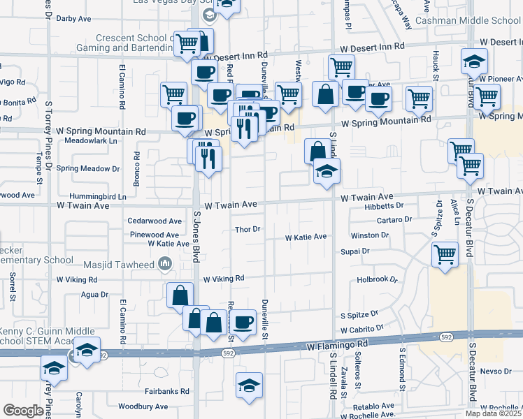 map of restaurants, bars, coffee shops, grocery stores, and more near 5818 Corazon Drive in Las Vegas