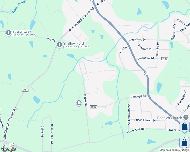 map of restaurants, bars, coffee shops, grocery stores, and more near 105-107 Palladium Court in Elon