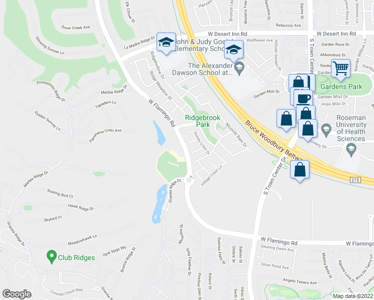 map of restaurants, bars, coffee shops, grocery stores, and more near 11094 Crystal Crest Court in Las Vegas