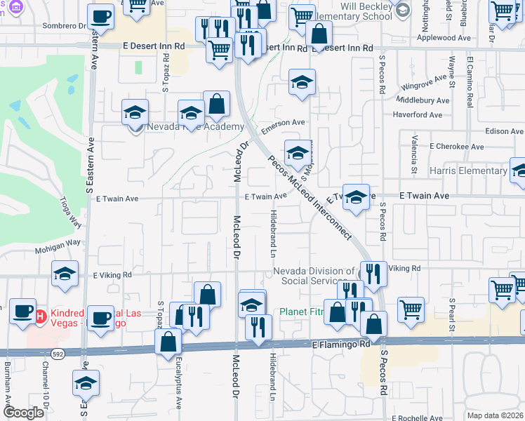 map of restaurants, bars, coffee shops, grocery stores, and more near 3064 Carlotta Circle in Las Vegas