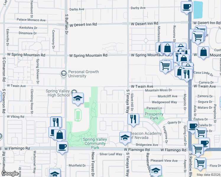 map of restaurants, bars, coffee shops, grocery stores, and more near 3719 Narrow Leaf Way in Las Vegas