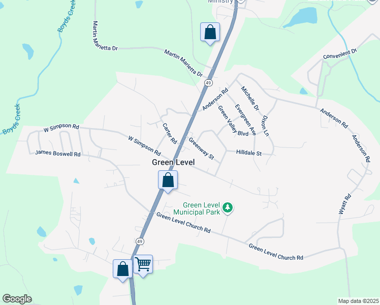 map of restaurants, bars, coffee shops, grocery stores, and more near 1499 State Highway 49 in Burlington