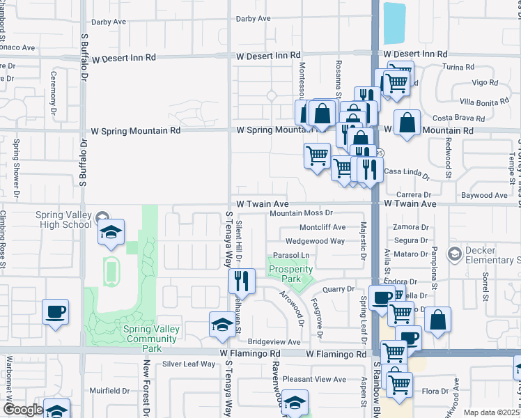 map of restaurants, bars, coffee shops, grocery stores, and more near 7230 Mountain Moss Drive in Las Vegas