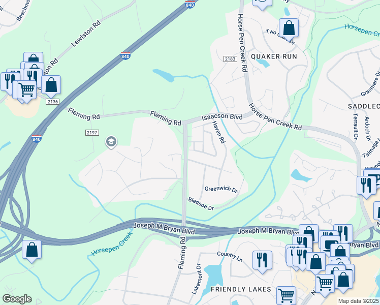 map of restaurants, bars, coffee shops, grocery stores, and more near 5649 Fellowship Drive in Greensboro