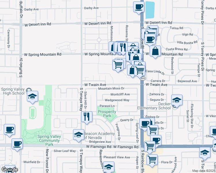 map of restaurants, bars, coffee shops, grocery stores, and more near 7130 Mountain Moss Drive in Las Vegas