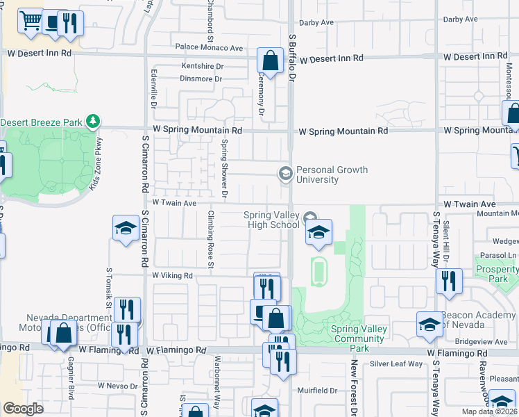 map of restaurants, bars, coffee shops, grocery stores, and more near 7892 Blue Brook Drive in Las Vegas