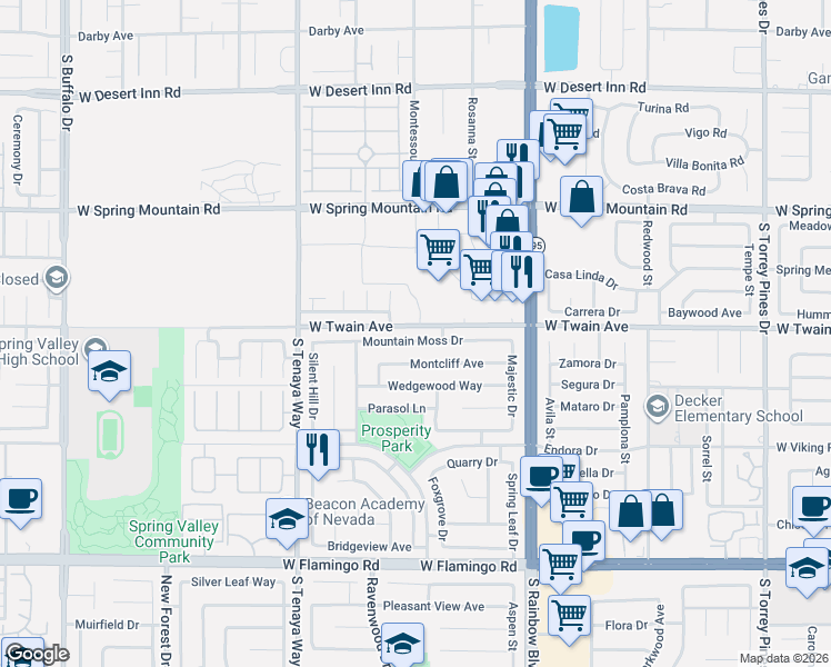 map of restaurants, bars, coffee shops, grocery stores, and more near 7129 Mountain Moss Drive in Las Vegas