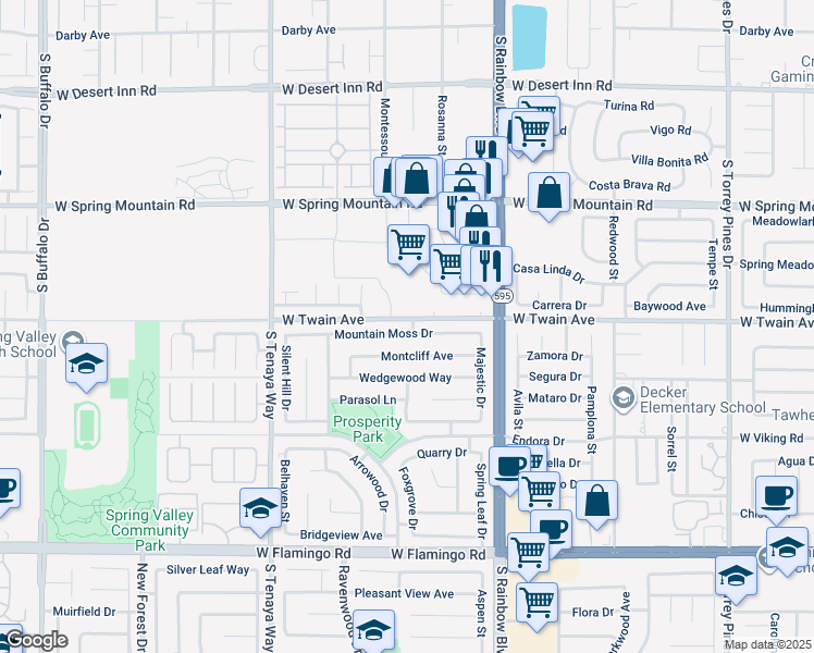 map of restaurants, bars, coffee shops, grocery stores, and more near 7060 Mountain Moss Drive in Las Vegas