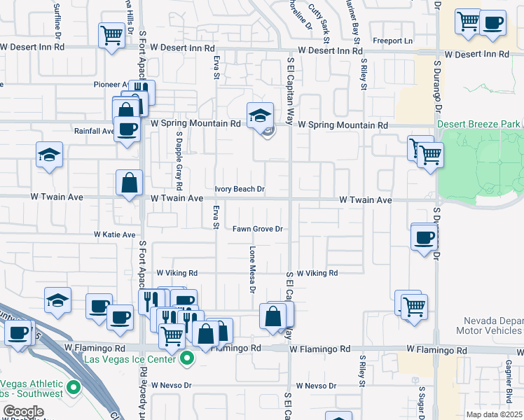 map of restaurants, bars, coffee shops, grocery stores, and more near 3731 Moss Ridge Court in Las Vegas