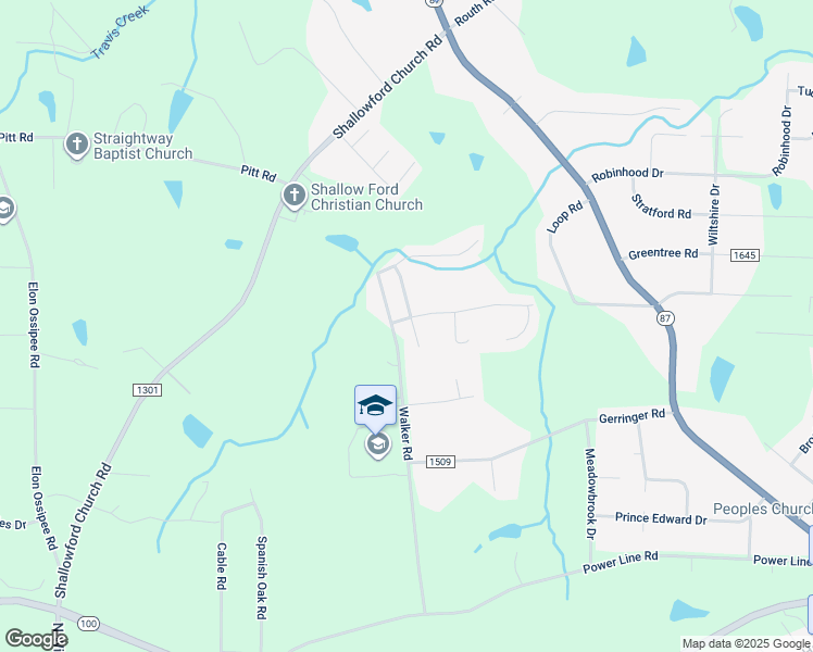 map of restaurants, bars, coffee shops, grocery stores, and more near 101 Arch Way Court in Elon