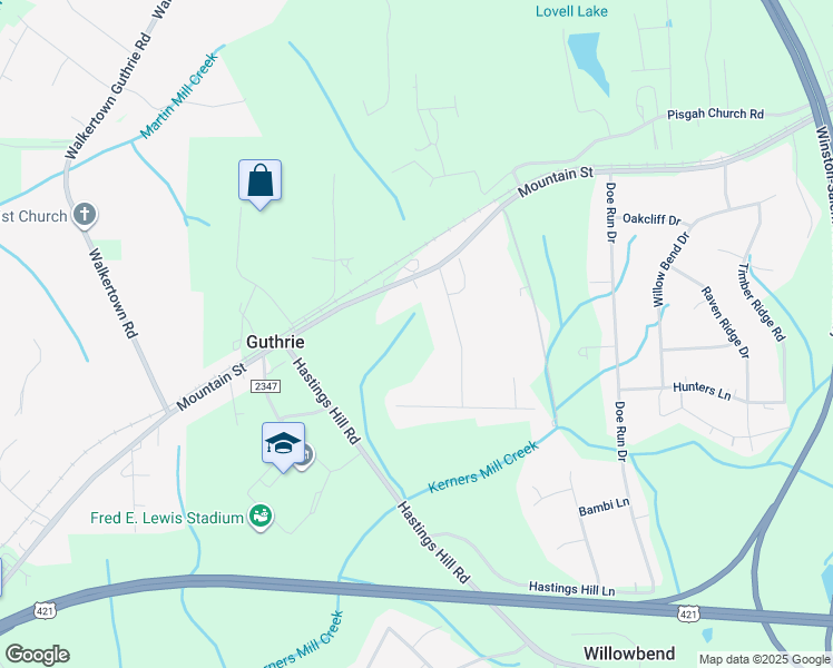 map of restaurants, bars, coffee shops, grocery stores, and more near 654 Asheby Woods Road in Kernersville