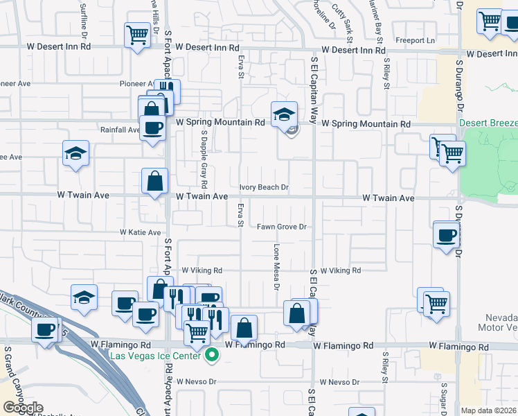 map of restaurants, bars, coffee shops, grocery stores, and more near 3735 Emerald Bay Circle in Las Vegas