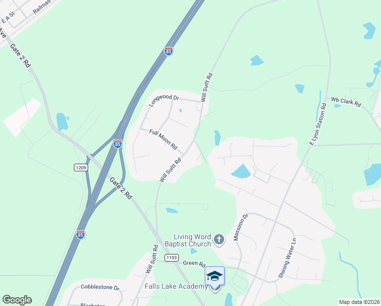 map of restaurants, bars, coffee shops, grocery stores, and more near 2078 Will Suitt Road in Creedmoor