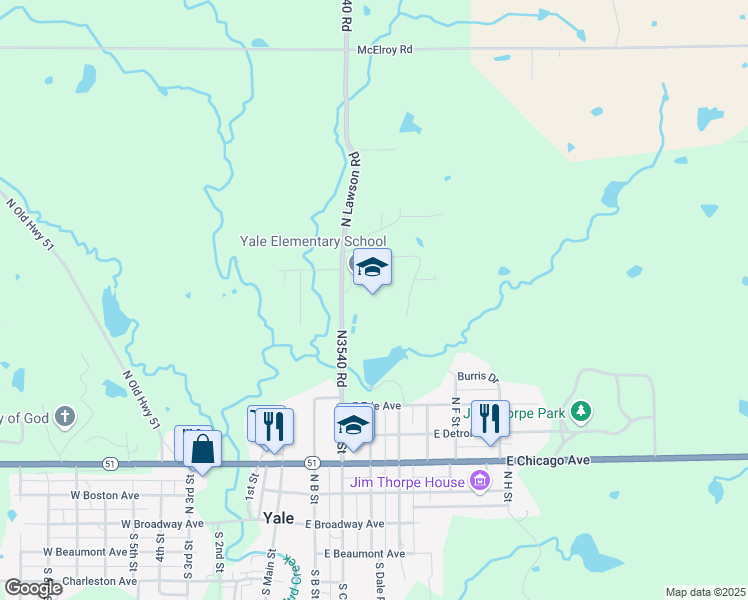 map of restaurants, bars, coffee shops, grocery stores, and more near 800 North C Street in Yale