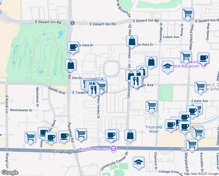 map of restaurants, bars, coffee shops, grocery stores, and more near 3740 Royal Crest Street in Las Vegas
