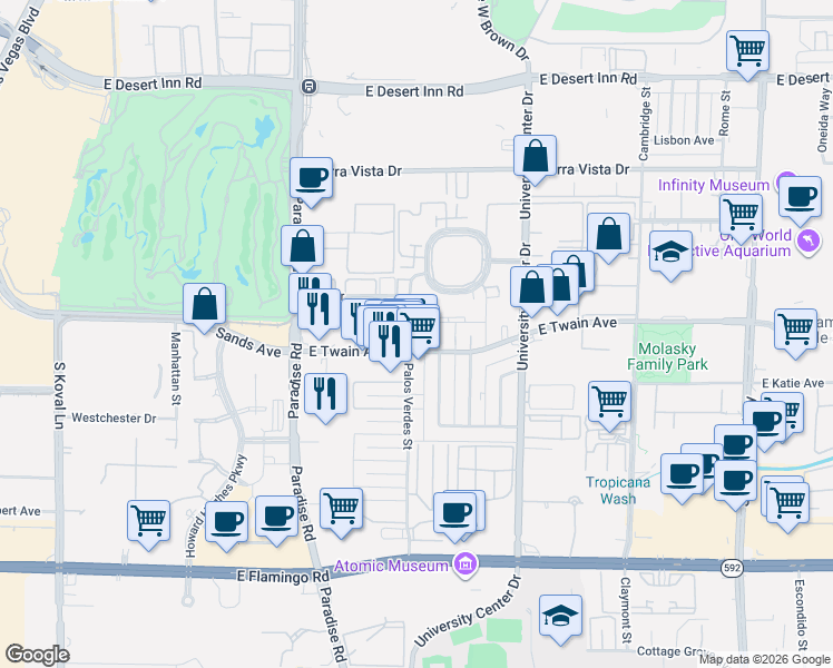 map of restaurants, bars, coffee shops, grocery stores, and more near in Paradise