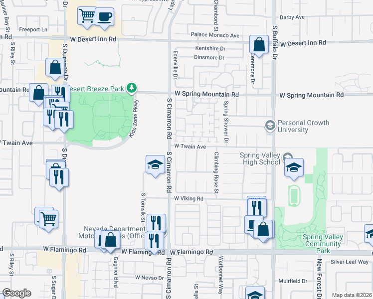 map of restaurants, bars, coffee shops, grocery stores, and more near 3730 Bombastic Court in Las Vegas