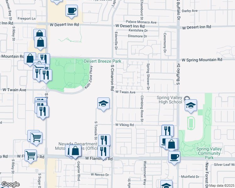 map of restaurants, bars, coffee shops, grocery stores, and more near 3730 Bombastic Court in Las Vegas