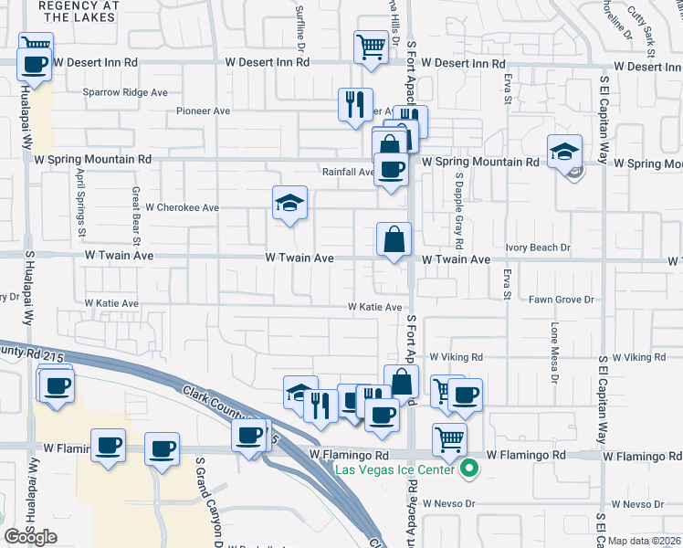 map of restaurants, bars, coffee shops, grocery stores, and more near 3750 Tranquil Canyon Court in Las Vegas