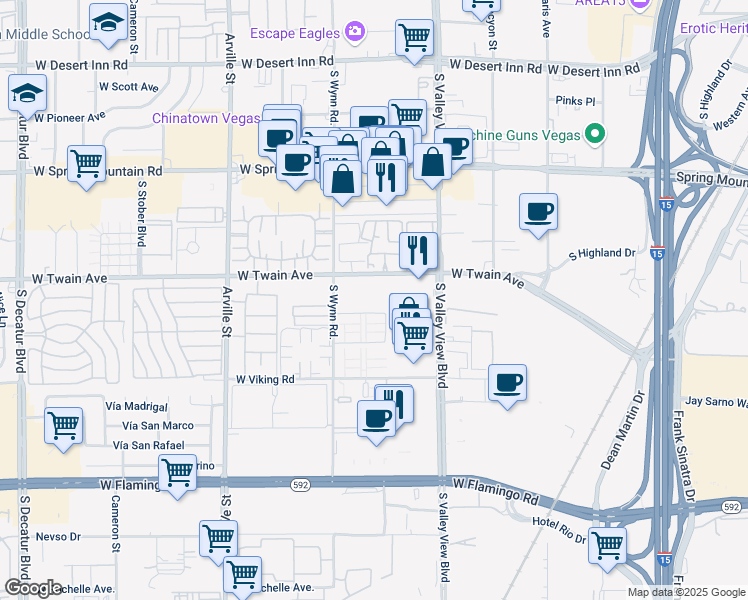 map of restaurants, bars, coffee shops, grocery stores, and more near 3756 South Wynn Road in Las Vegas