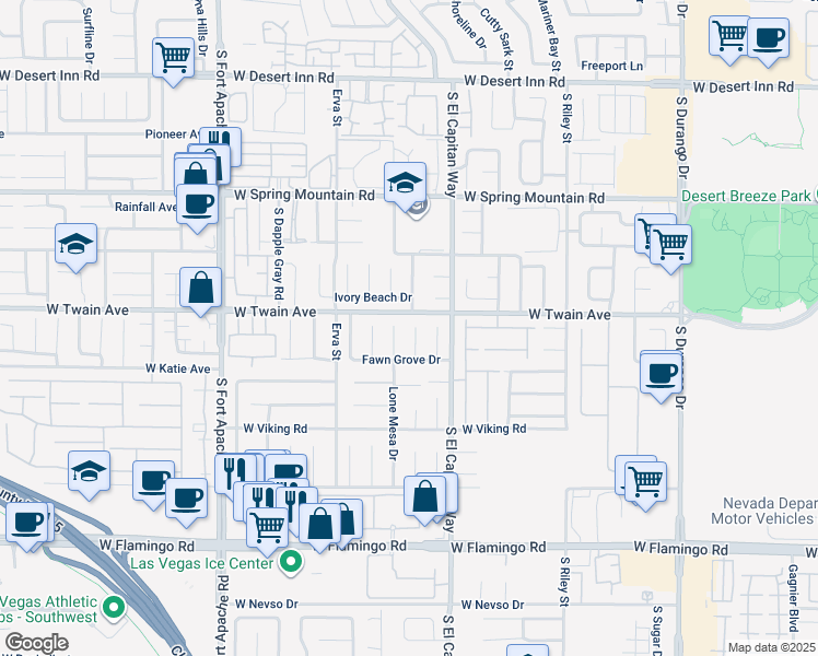 map of restaurants, bars, coffee shops, grocery stores, and more near 3731 Moss Ridge Court in Las Vegas