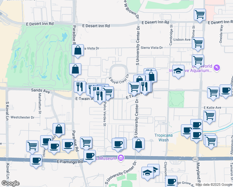 map of restaurants, bars, coffee shops, grocery stores, and more near 3720 Royal Crest Street in Las Vegas