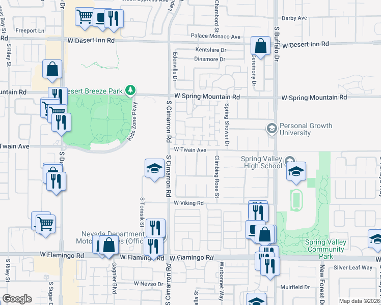 map of restaurants, bars, coffee shops, grocery stores, and more near 3722 Violet Rose Court in Las Vegas
