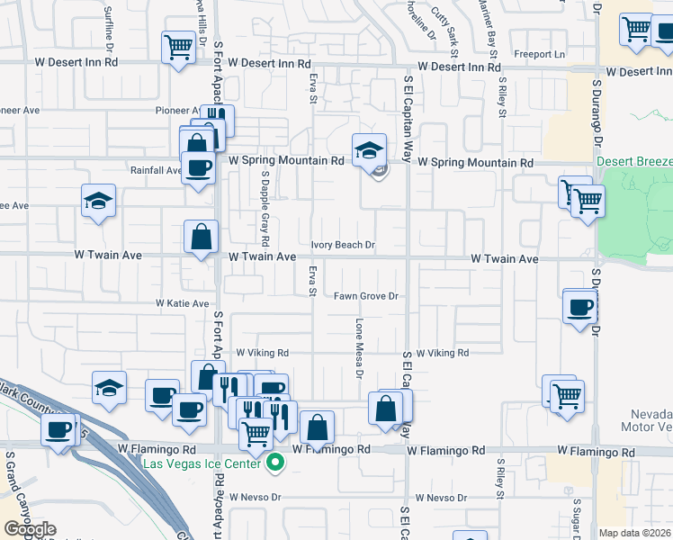 map of restaurants, bars, coffee shops, grocery stores, and more near 3735 Emerald Bay Circle in Las Vegas