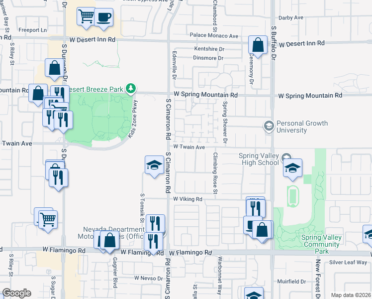 map of restaurants, bars, coffee shops, grocery stores, and more near 3730 Bombastic Court in Las Vegas